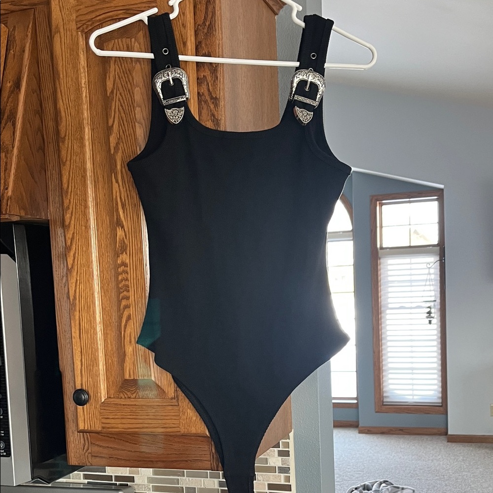 Black Buckle-Strap Tank Bodysuit - Women's.